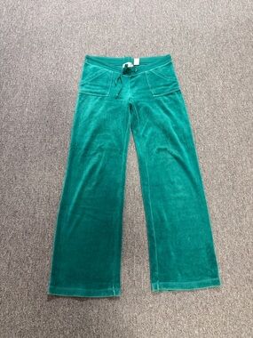 Green Wide-Leg Velour Pants size large (unbranded)